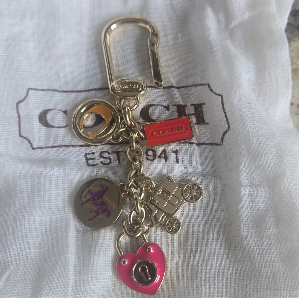 Coach Gold and Pink Heart Charm Key Holder/ W Pouch